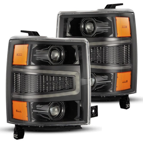 AlphaRex 14-15 Chevy 1500 PRO-Series Projector Headlights, Alpha-Black w/ Sequential Signal &  DRL - 880247