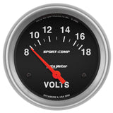 Autometer Sport-Comp 2 5/8in 8-18 Volt Short Sweep Electric Voltmeter Gauge - 3592