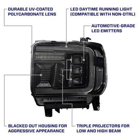 Form Lighting 2014+ GMC Sierra 1500/2500/3500 LED Projector Headlights Amber DRL (Pair) - FL0023