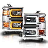 Anzo 14-15 Chevy Silverado 1500 Chrome Dual Switchback+Sequential LED Tube Sq. Projector Headlights - 111618