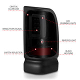 ANZO 1994-2001 Dodge Ram 1500 LED Taillights Plank Style Black w/Smoke Lens - 311340