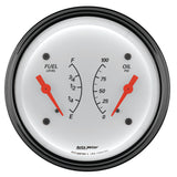 AutoMeter Gauge Dual Fuel & Oilp 3-3/8in. 0 Ohm(e) to 90 Ohm(f)& 100PSI Elec Arctic White - 1324