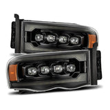 AlphaRex 02-05 Dodge Ram 1500 NOVA LED Proj Headlights Alpha Black w/Activ Light/Seq Signal - 880566
