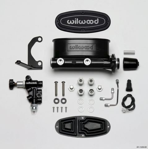 Wilwood HV Tandem M/C Kit w L/H Bracket & Prop Valve - 1in Bore Black - 261-13269-BK
