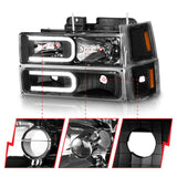 ANZO 88-98 Chevrolet C1500 Crystal Headlights w/ Light Bar Black Housing w/ Signal Side Markers 8Pcs - 111528
