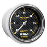 Autometer Marine Carbon Fiber Ultra-Lite Gauge 3-3/8in Tachometer 6K RPM - 200752-40