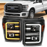 ANZO 2011-2016 Ford F250 Projector Headlights w/ Plank Style Switchback Black w/ Amber - 111406