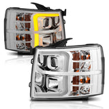 ANZO 07-13 Chevrolet Silverado 1500/2500/3500 Proj Headlights w/ Plank Style Switchback Chrome w/Amb - 111411