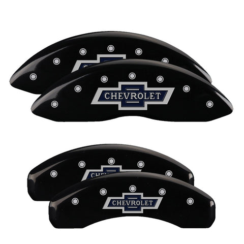 MGP 4 Caliper Covers Engraved Front & Rear Chevrolet 100 Anniversary Logo Black Finish Silver Charac - 14005SBANBK