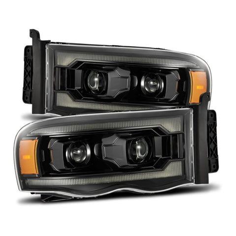 AlphaRex 02-05 Dodge Ram 1500 PRO-Series Projector Headlights Plank Style Alpha Black w/Seq Signal - 880572