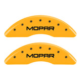 MGP 4 Caliper Covers Engraved Front & Rear Mopar Yellow Finish Black Char 2010 Dodge Ram 2500 - 12124SMOPYL