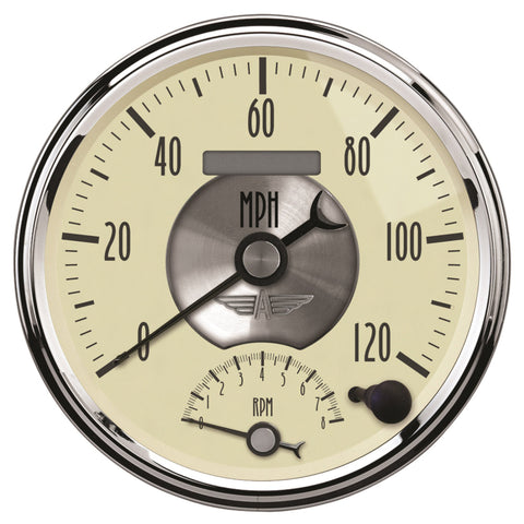 AutoMeter Gauge Tach/Speedo 5in. 120MPH & 8K RPM Elec. Program. Prestige Antique. Ivory - 2090