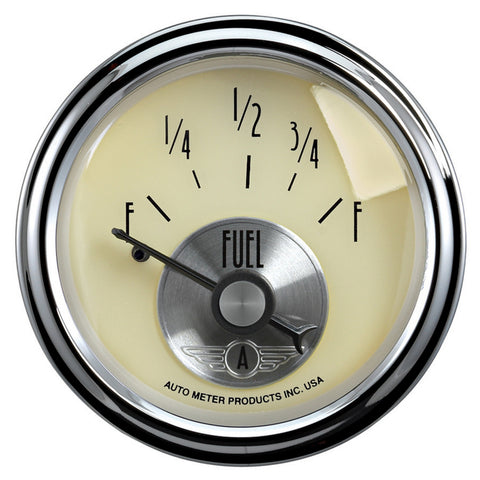 AutoMeter Gauge Fuel Level 2-1/16in. 0 Ohm(e) to 90 Ohm(f) Elec Prestige Antique. Ivory - 2013