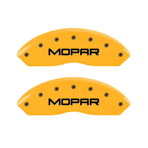 MGP 2 Caliper Covers Engraved Front Mopar Yellow Finish Black Char 2006 Jeep Wrangler - 42009FMOPYL