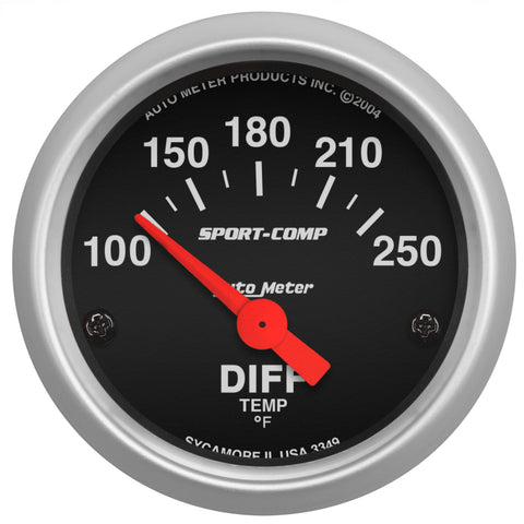 AutoMeter Gauge Differential Temp 2-1/16in. 100-250 Deg. F Electric Sport-Comp - 3349