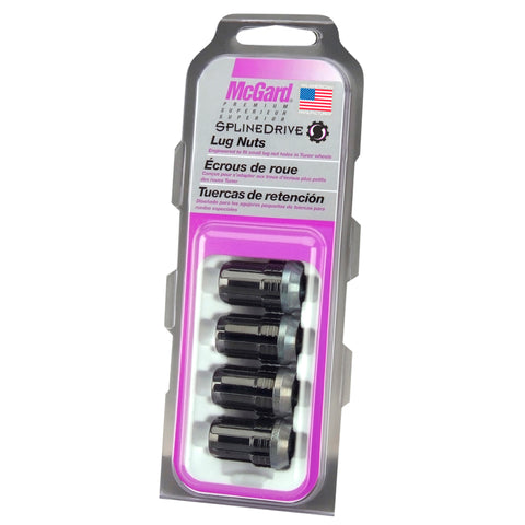 McGard SplineDrive Lug Nut (Cone Seat) M12X1.25 / 1.24in. Length (4-Pack) - Black (Req. Tool) - 65354BK