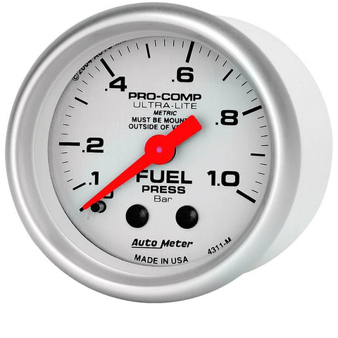 Autometer Ultra-Lite 52mm 0-1.0 Bar Mechanical Fuel Pressure Gauge - 4311-M