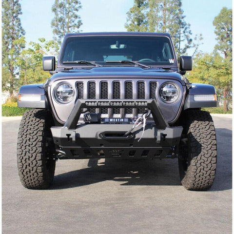 Westin 18-19 Jeep Wrangler JL WJ2 Stubby Front Bumper - Textured Black - 59-80085