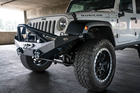 DV8 Offroad 07-18 Jeep Wrangler JK/JL FS-10 Full Length Steel Front Bumper w/ Skid Plate - FBSHTB-10