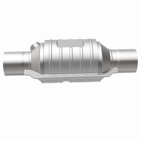 MagnaFlow Univ Conv 2in In/Out Ctr/Ctr Round 9in Body L x 5.125in W x 13in Overall L Single O2 Port - 51234