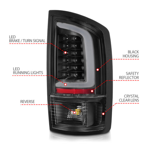 ANZO 2002-2006 Dodge  Ram 1500 LED Tail Lights w/ Light Bar Black Housing Clear Lens - 311368
