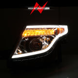 ANZO 11-15 Ford Explorer Projector Headlights w/ Light Bar Chrome Housing w/ Amber light - 111576