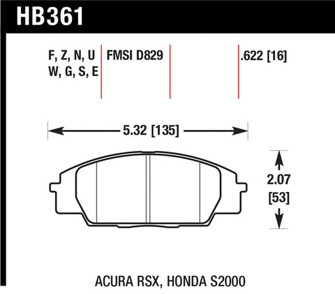 Hawk 02-06 Acura RSX / 06-11 Honda Si / 00-09 S2000 HT-10 Race Front Brake Pads - HB361S.622