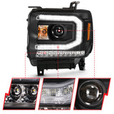ANZO 2016-2019 GMC Sierra 1500 Projector Headlight Plank Style Black w/ Sequential Amber Signal - 111485