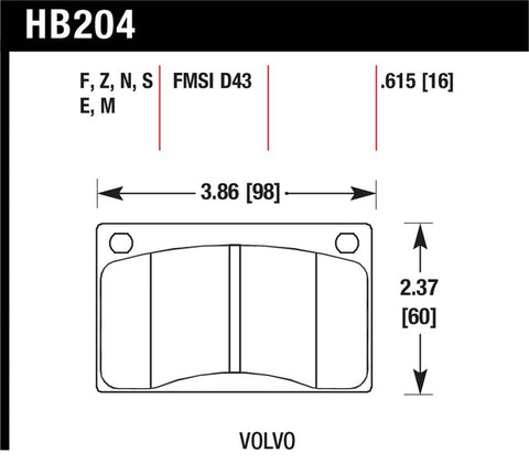 Hawk Volvo 142/145/164/240/242/244/245/262/265/1800 Black Race Brake Pads - HB204M.615