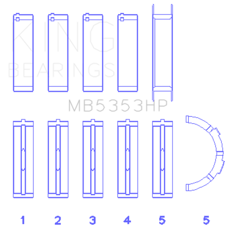 King Ford 281 4.6L SOHC 16V Performance Main Bearing Set - Size Standard X - MB5353HPSTDX