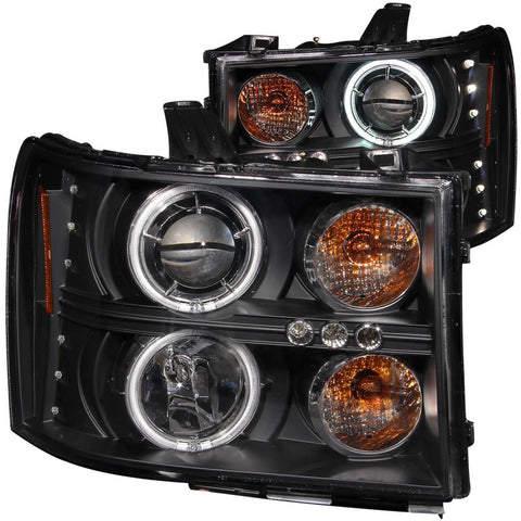 ANZO 2007-2013 GMC Sierra 1500 Projector Headlights w/ Halo Black - 111125