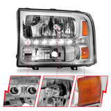 ANZO 2000-2004 Ford Excursion Crystal Headlights Chrome w/ LED 1pc - 111088