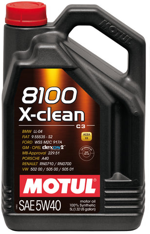Motul 5L Synthetic Engine Oil 8100 5W40 X-CLEAN C3 -505 01-502 00-505 00-LL04 - 102051