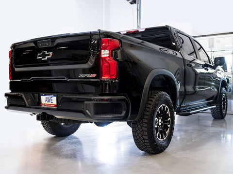 AWE Tuning 22-23 GMC Sierra 1500 AT4X 6.2L 0FG Catback Split Dual (Flat Bumper) - Bashguard(No Tips) - 3015-31972
