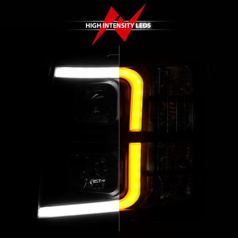 ANZO 2007-2013 Chevrolet Silverado 1500 Projector w/ Light Bar Black Housing w/ Sequential - 111545