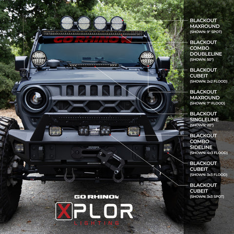 Go Rhino Xplor Blackout Combo Series Dbl Row LED Light Bar w/Amber (Side/Track Mount) 32in. - Blk - 753003012CDS