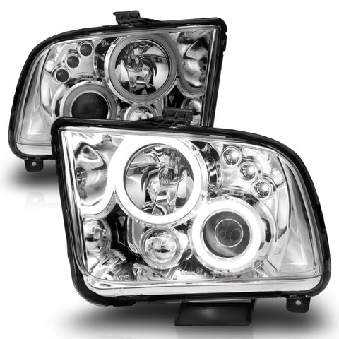 ANZO 2005-2009 Ford Mustang Projector Headlights w/ Halo Chrome - 121162