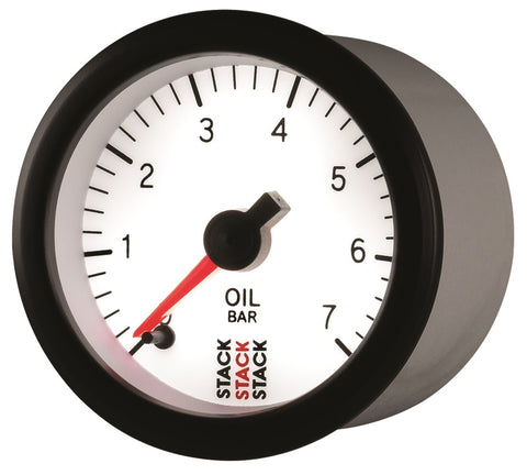 Autometer Stack 52mm 0-7 Bar M10 Male Pro Stepper Motor Oil Pressure Gauge - White - ST3351