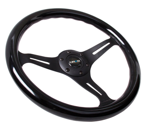 NRG Classic Wood Grain Steering Wheel (350mm) Black Paint Grip w/Black 3-Spoke Center - ST-015BK-BK