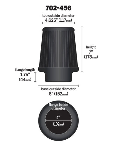 Airaid Universal Air Filter - Cone 4 x 7 x 4 5/8 x 6 - 702-456