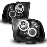 ANZO 2005-2009 Ford Mustang Projector Headlights w/ Halo Black - 121166