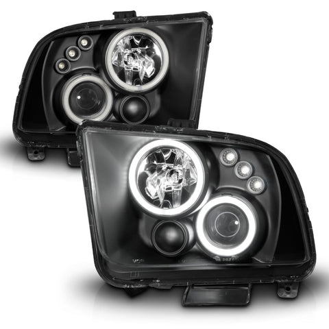 ANZO 2005-2009 Ford Mustang Projector Headlights w/ Halo Black - 121166