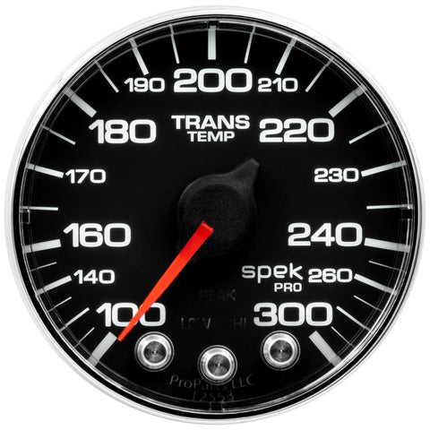 Autometer Spek-Pro Gauge Trans Temp 2 1/16in 300f Stepper Motor W/Peak & Warn Blk/Chrm - P342318