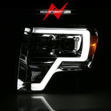 ANZO 2009-2014 Ford F-150 Projector Headlight Plank Style Chrome Amber - 111444