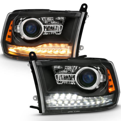 ANZO 2009-2018 Dodge Ram 1500 Projector Headlights Plank Style Halo w/Switchback Matte Black - 111489