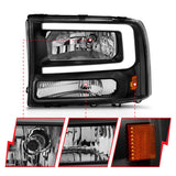 ANZO 99-04 Ford F250/F350/F450/Excursion (excl. 99) Crystal Headlights - w/ Light Bar Black Housing - 111549
