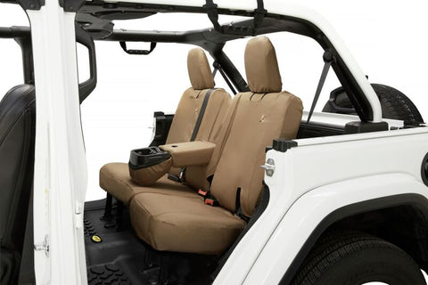 Bestop 18-23 Jeep Wrangler JL 4-Door Exc. 4Xe Rear W/ Fold Down Arm Rest Seat Covers (Tan) - 29291-04
