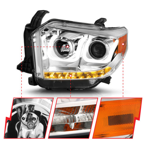 ANZO 2014-2015 Toyota Tundra Projector Headlights w/ U-Bar Chrome w/ DRL - 111327