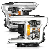 ANZO 18-19 Ford F-150 Projector Headlights w/Plank Style Switchback Chrome w/Amber - 111399
