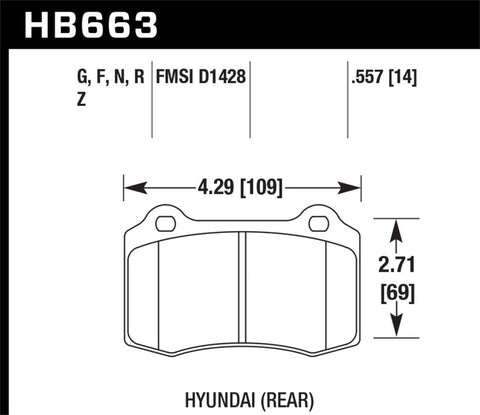 Hawk 10 Hyundai Genesis Coupe (Track w/ Brembo Breaks) Performance Ceramic Street 14mm Rear Brake Pa - HB663Z.557